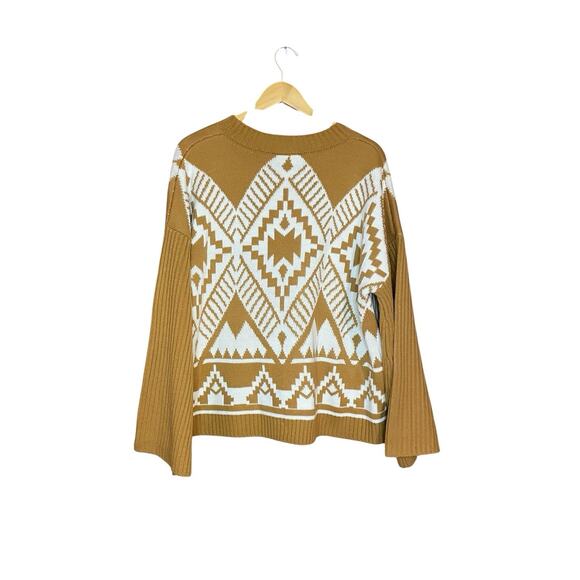 NWT Wrangler Retro XL Aztec Mustard Yellow Sweater Bohemian Western 3/4 Sleeve - Picture 1 of 5